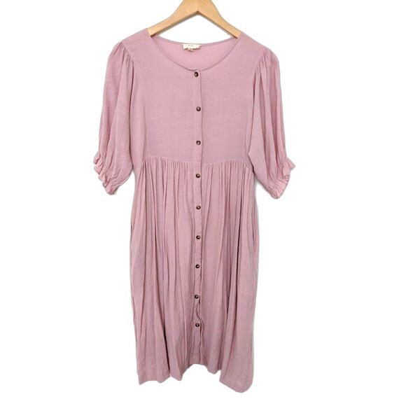 Dresses & Skirts - Women's OTT Smocked Bohemian Front Button Up Pink Dress Size S